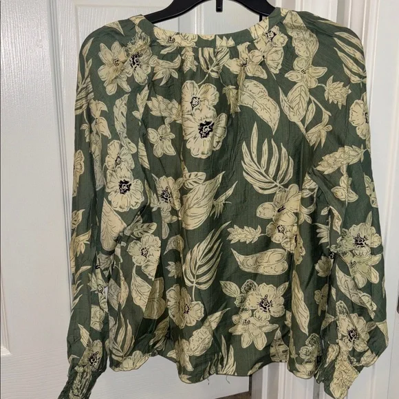 Staccato Olive Green Floral Split-Neck Blouse - Picture 6 of 6